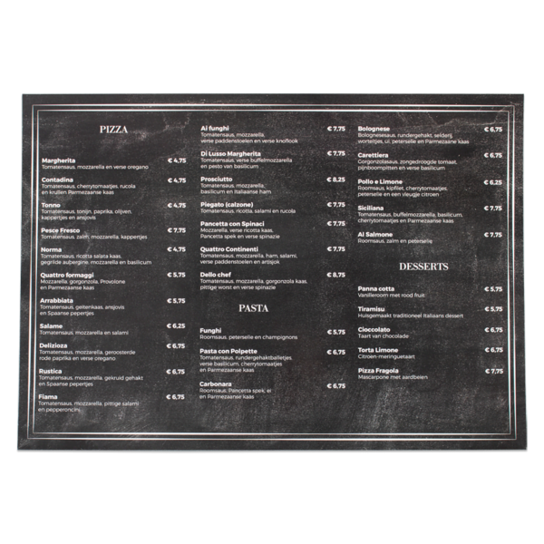 Menukaart A4 liggend binnenkant Menukaart A4 liggend binennkant