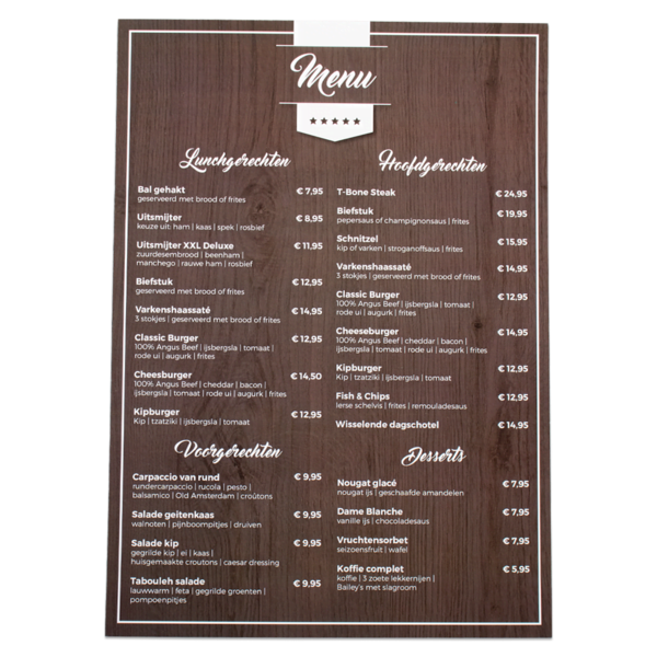 Menukaart A4 staand achterkant Menukaart A4 staand achterkant