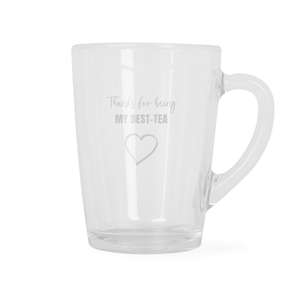 Theeglaslas graveren met tekst en logo Theeglas graveren met tekst en logo